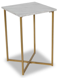 Table de fauteuil Mia de 15,75 po en imitation de marbre - blanche et dorée