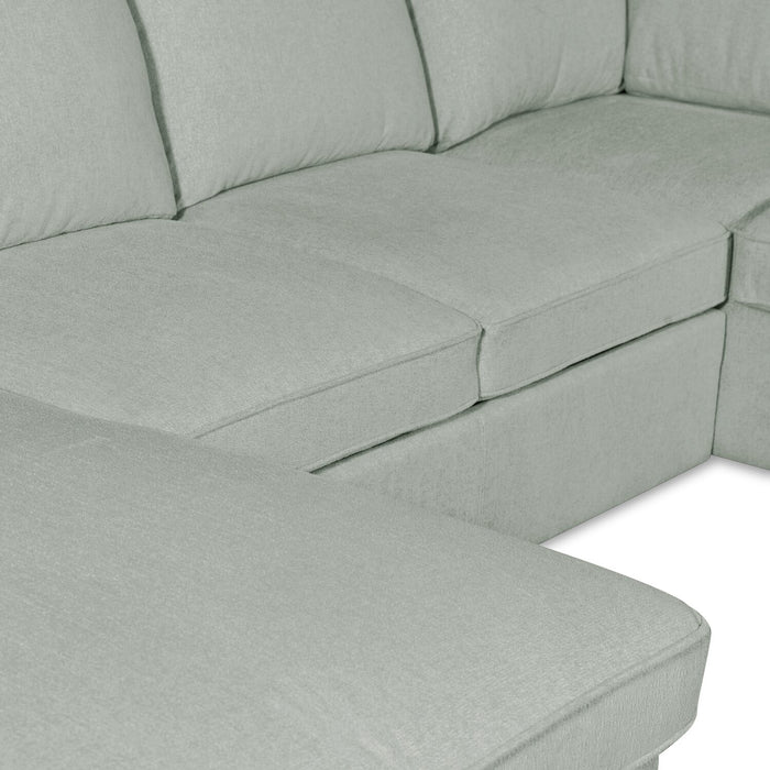 Sofa-lit sectionnel de gauche Haven de Scott Living 3 pièces en tissu de chenille avec fauteuil long de rangement - bleu écume de mer