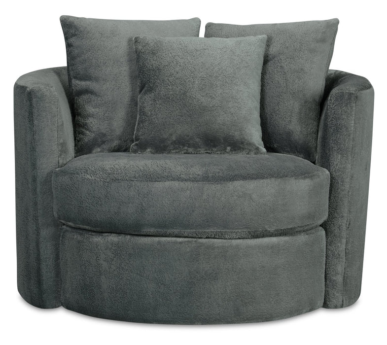 Fauteuil d’appoint pivotant Cuddler Midi de 42 po fabriqué au Canada en tissu de chenille - gris Plush Thunder