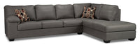 Sofa sectionnel de droite Morty 2 pièces fabriqué au Canada en tissu d’apparence cuir avec sofa et coussins décoratifs - gris