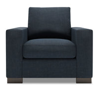 Fauteuil Track de Sofa Lab de 38 po fabriqué au Canada en tissu d’apparence lin avec accoudoirs rectilignes - bleu Luna Sailor
