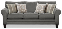 Sofa Tula de 88 po fabriqué au Canada en tissu avec accoudoirs enroulés et coussins décoratifs - gris acier