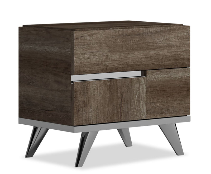 Table de nuit Gino à 2 tiroirs - fabriquée en Italie, 24,8 po (L) x 23,2 po (H), moderne - brune