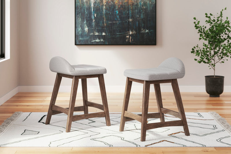 Tabouret 24 po Jovi de hauteur comptoir en tissu d’apparence lin et en bois - gris