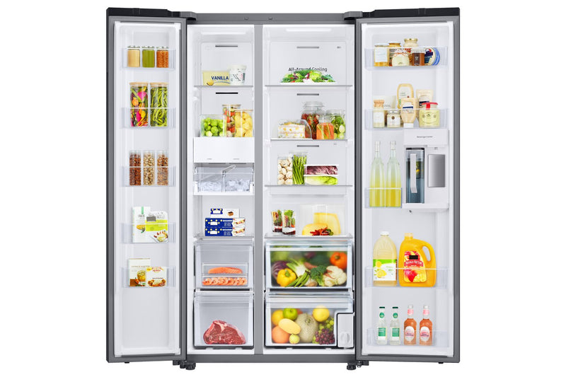 Réfrigérateur Samsung de 22,6 pi³ et de 36 po à compartiments juxtaposés avec zone de boissons Beverage CenterMC - verre blanc - RS23CB760012AA