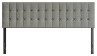 Tête de lit rembourrée Ellis en tissu gris avec capitonnage à boutons - format très grand lit