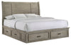 Lit plateforme de rangement Levi en bois avec tête de lit et cadre de lit, gris bois de grève - format très grand lit