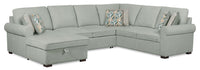  Sofa-lit sectionnel de gauche Haven de Scott Living 3 pièces en tissu de chenille avec fauteuil long de rangement - bleu écume de mer