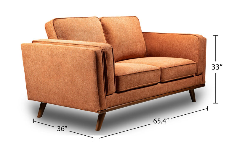 Causeuse Kassia de Kort & Co. de 65,4 po en tissu d’apparence lin avec base et pattes en bois - orange
