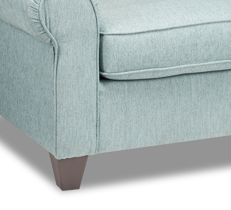 Fauteuil Scarlett de 41,5 po fabriqué au Canada en tissu de chenille avec accoudoirs enroulés et coussin décoratif - bleu marine