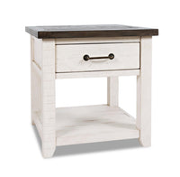 Table de bout rustique Morgan de 24 po avec rangement et tablette - blanche avec bois recyclé