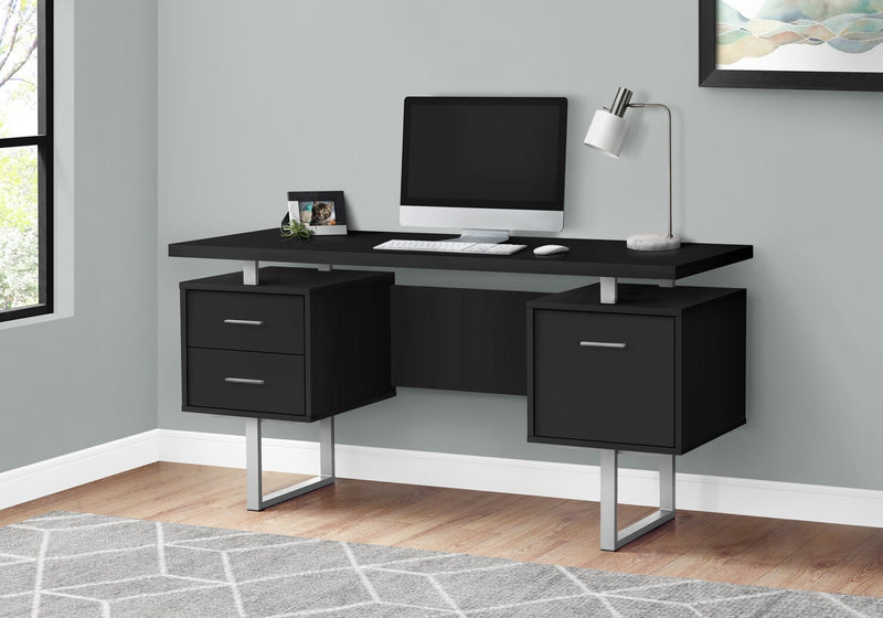 Bureau réversible Teagan de 60 po à 3 tiroirs - noir
