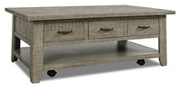 Table à café rustique Colson de 50 po avec rangement, tablette et roulettes - bois de grève