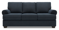 Sofa Roll de Sofa Lab de 86 po fabriqué au Canada en tissu d’apparence lin avec accoudoirs enroulés - bleu Luna Sailor