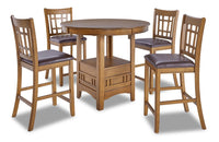 Ensemble de salle à manger Dena 5 pièces de hauteur comptoir avec table ronde, rallonge de 42 po à 60 po (L) et 4 chaises - chêne brun