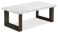 Table à café moderne Silvia de 48 po - imitation de marbre blanc et gris avec pattes en bois brun