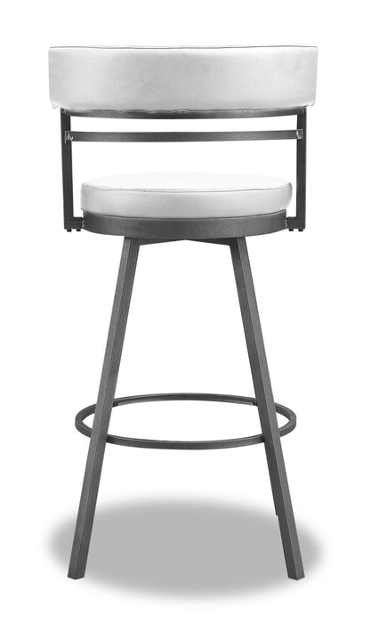 Tabouret 25 po bar Mila en tissu de cuir végétalien et en métal avec siège pivotant - blanc