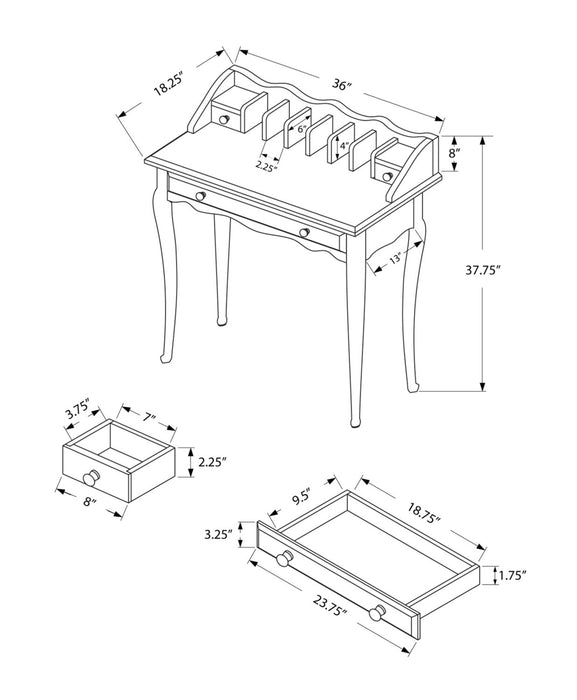 Bureau de style Queen Anne Samantha de 36 po - blanc
