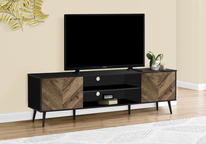Meuble pour téléviseur moderne Archer de 71 po avec rangement et système de gestion des câbles pour téléviseurs jusqu’à 80 po - deux teintes, noir et brun
