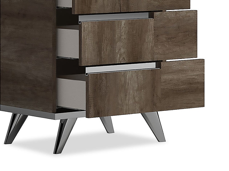 Commode verticale de chambre à coucher Gino à 5 tiroirs - fabriquée en Italie, 25 po (L) x 49 po (H) - brune