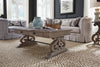 Tinley Park 50" Traditional Coffee Table with Storage and Shelf - Grey-Brown Pine with Scroll Design Base|Table à café traditionnelle Tinley Park de 50 po avec rangement et tablette - pin gris-brun avec base à volutes