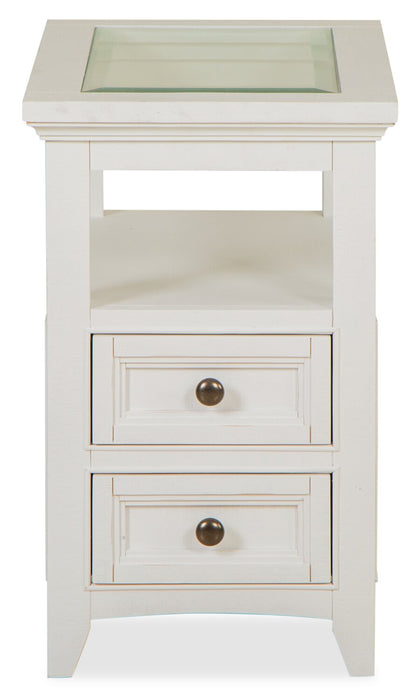 Table de bout traditionnelle Heron Cove de 15 po avec dessus en verre, rangement et tablette - pin blanc