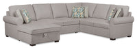 Sofa-lit sectionnel de gauche Haven de Scott Living 3 pièces en tissu de chenille avec fauteuil long de rangement - gris