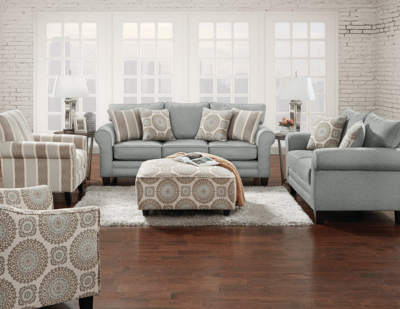 Fauteuil d’appoint Tula de 38 po fabriqué au Canada en tissu avec accoudoirs enroulés - brume multicolore