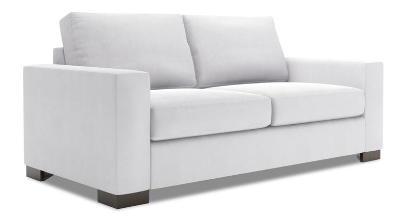 Sofa personnalisable Track de Sofa Lab de 75 po de format condo fabriqué au Canada en tissu d’apparence lin avec accoudoirs rectilignes - blanc Pax Ice
