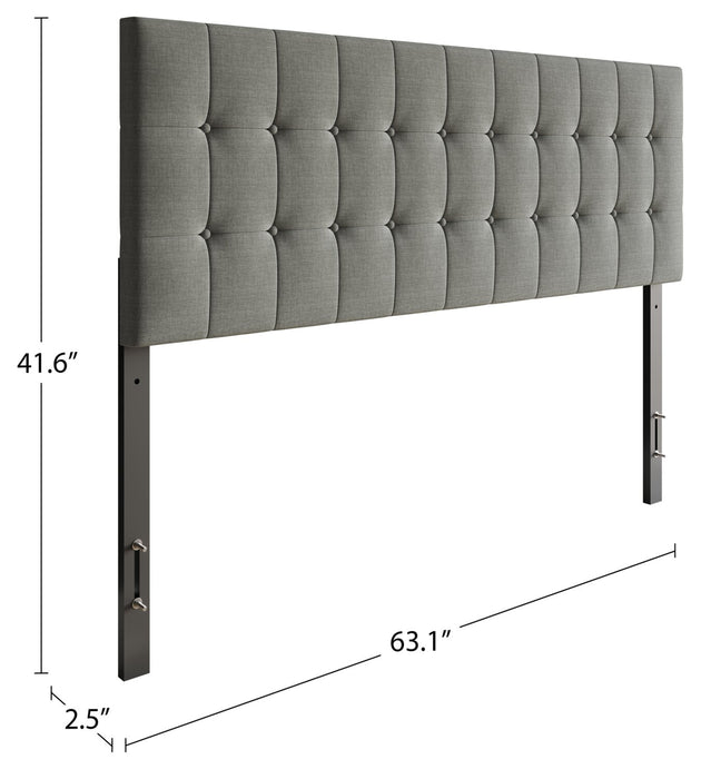 Tête de lit rembourrée Ellis en tissu gris avec capitonnage à boutons - format grand lit