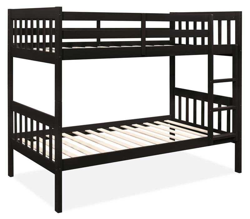Lits superposés Miko pour enfants avec échelle et garde-corps, espresso - simple et simple