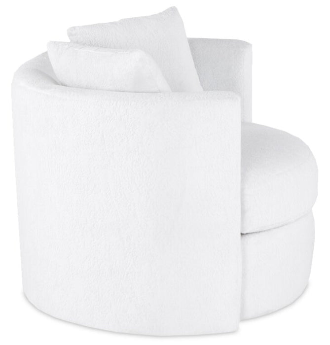 Fauteuil d’appoint pivotant Cuddler Petite de 36 po fabriqué au Canada en tissu de chenille - blanc Plush Heaven