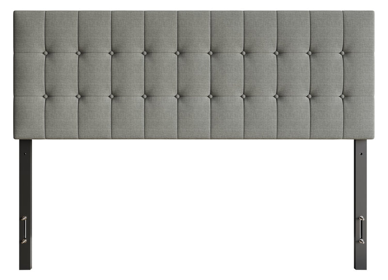 Tête de lit rembourrée Ellis en tissu gris avec capitonnage à boutons - format grand lit