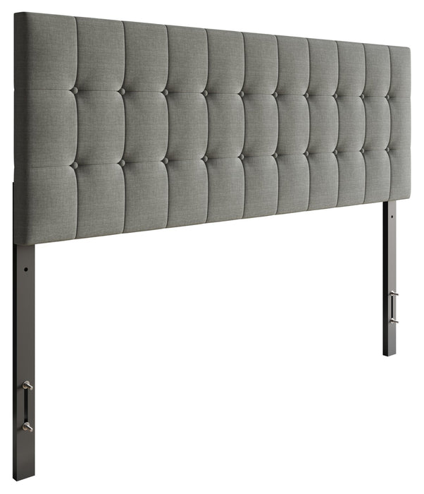 Tête de lit rembourrée Ellis en tissu gris avec capitonnage à boutons - format grand lit
