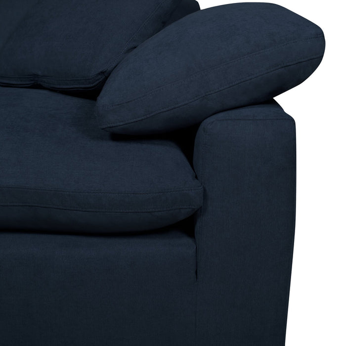 Sofa modulaire Eclipse de 124 po en tissu d’apparence lin avec coussins réversibles en duvet et plumes - bleu marine