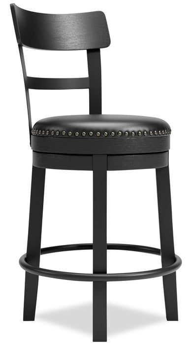Tabouret 24 po Otis de hauteur comptoir en tissu de cuir végétalien et en métal avec siège pivotant - noir