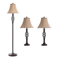 Ensemble 3 lampes Fiona traditionnelles bronze antique, 2 lampes de table et 1 lampe à pied