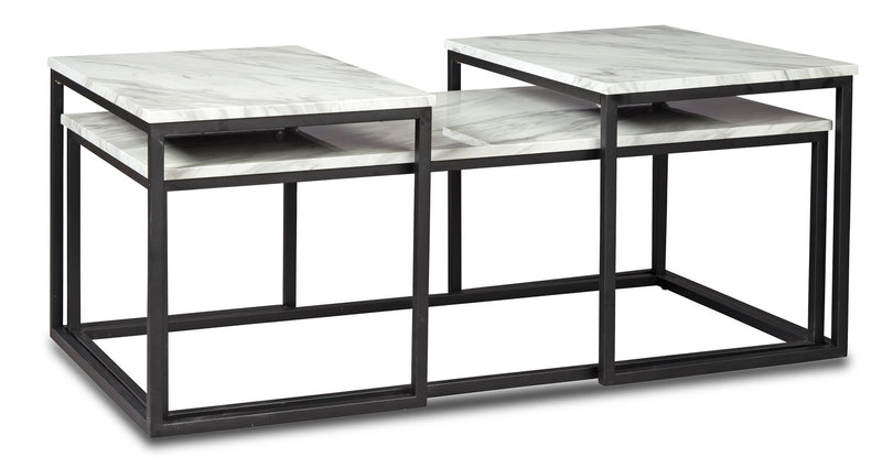 Ensemble 3 tables modernes Donnesta de 46 po (table à café et 2 tables de bout) - imitation de marbre avec armature en métal noir