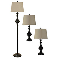 Ensemble 3 lampes Julia traditionnelles bronze antique, 2 lampes de table et 1 lampe à pied