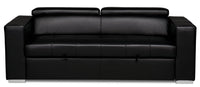 Sofa-lit Drake de 87 po en tissu d’apparence cuir avec lit rétractable, appuie-têtes relevables et capitonnage à boutons - noir