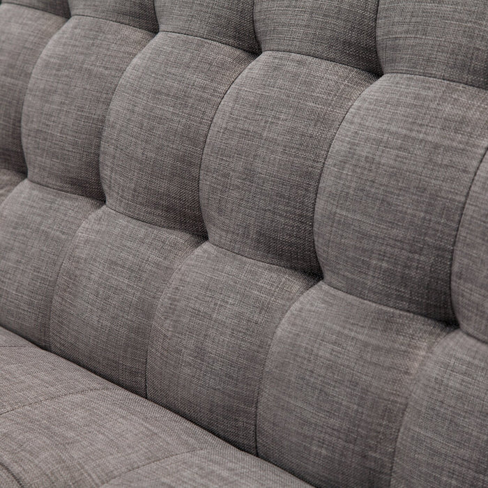 Futon Avery de 81,5 po en tissu d’apparence lin avec mécanisme Klik Klak, capitonnage et deux accoudoirs coussinés - gris