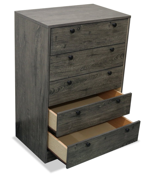 Commode verticale Hart de 24,6 po (L) x 36,2 po (H) à 5 tiroirs pour la chambre à coucher, fabriquée au Canada - grise