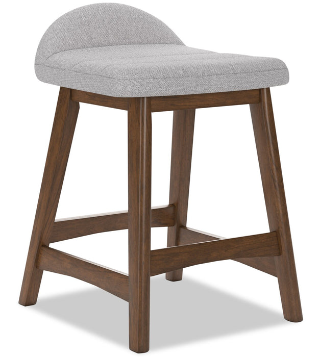 Tabouret 24 po Jovi de hauteur comptoir en tissu d’apparence lin et en bois - gris
