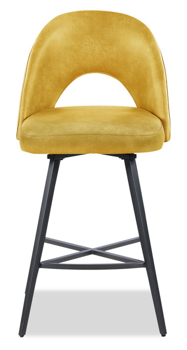 Tabouret 25.5 po Bay de Kort & Co. de hauteur comptoir en tissu de cuir végétalien et en métal avec siège pivotant - moutarde