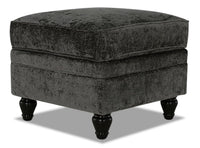  Pouf Bellmont de 26 po fabriqué au Canada en tissu de chenille avec pattes en bois - gris anthracite