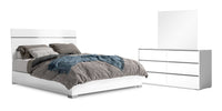 Ensemble de chambre à coucher Raia 5 pièces avec lit à panneaux, commode et miroir - fabriqué en Italie, moderne, blanc - format très grand lit