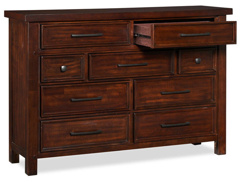 Ensemble de chambre à coucher Sonoma 5 pièces avec lit, commode et miroir, brun manguier - format grand lit