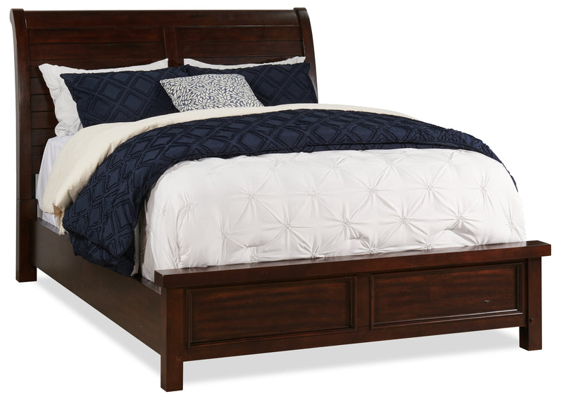 Ensemble de chambre à coucher Sonoma 5 pièces avec lit, commode et miroir, brun manguier - format grand lit