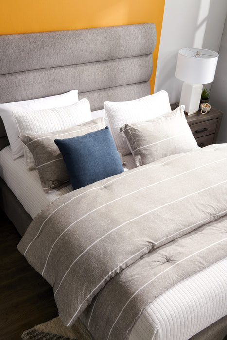 Ensemble d'édredon Stripes 3 pièces pour lit double ou grand lit - gris
