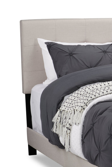 Lit rembourré Tara en tissu d’apparence lin beige avec capitonnage à boutons - format lit double